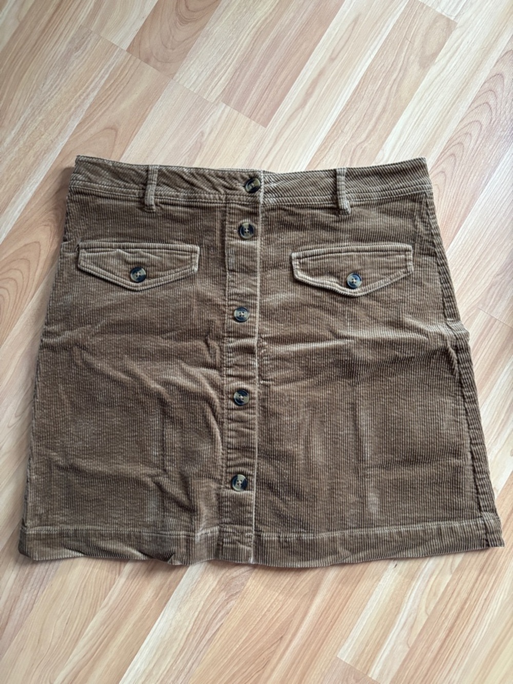 Button-Front Corduroy Mini Skirt in Brown